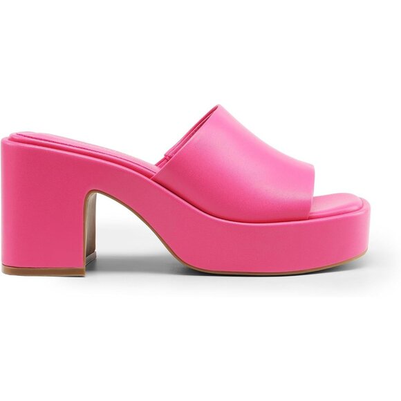 🆕 Women Pink High Chunky Platform Heels Fashion Comfort Slip on Square Sandals - Picture 2 of 6